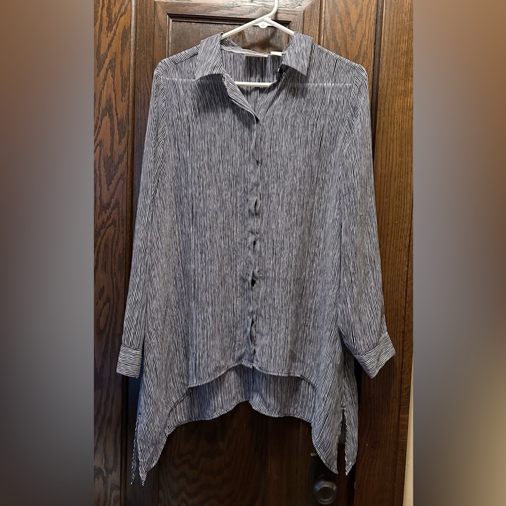Chico’s Long-sleeved Button Up Black/White Striped Blouse, Size 1